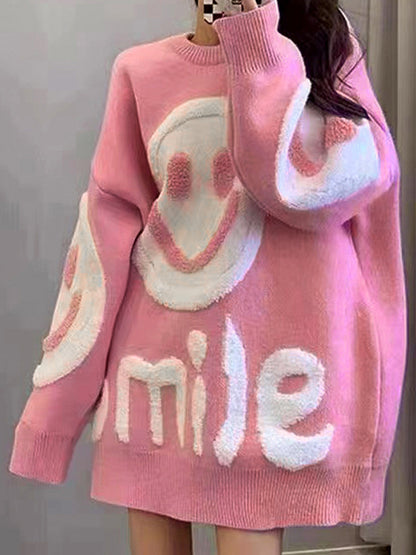 Smile Print Thicken Loose Sweater
