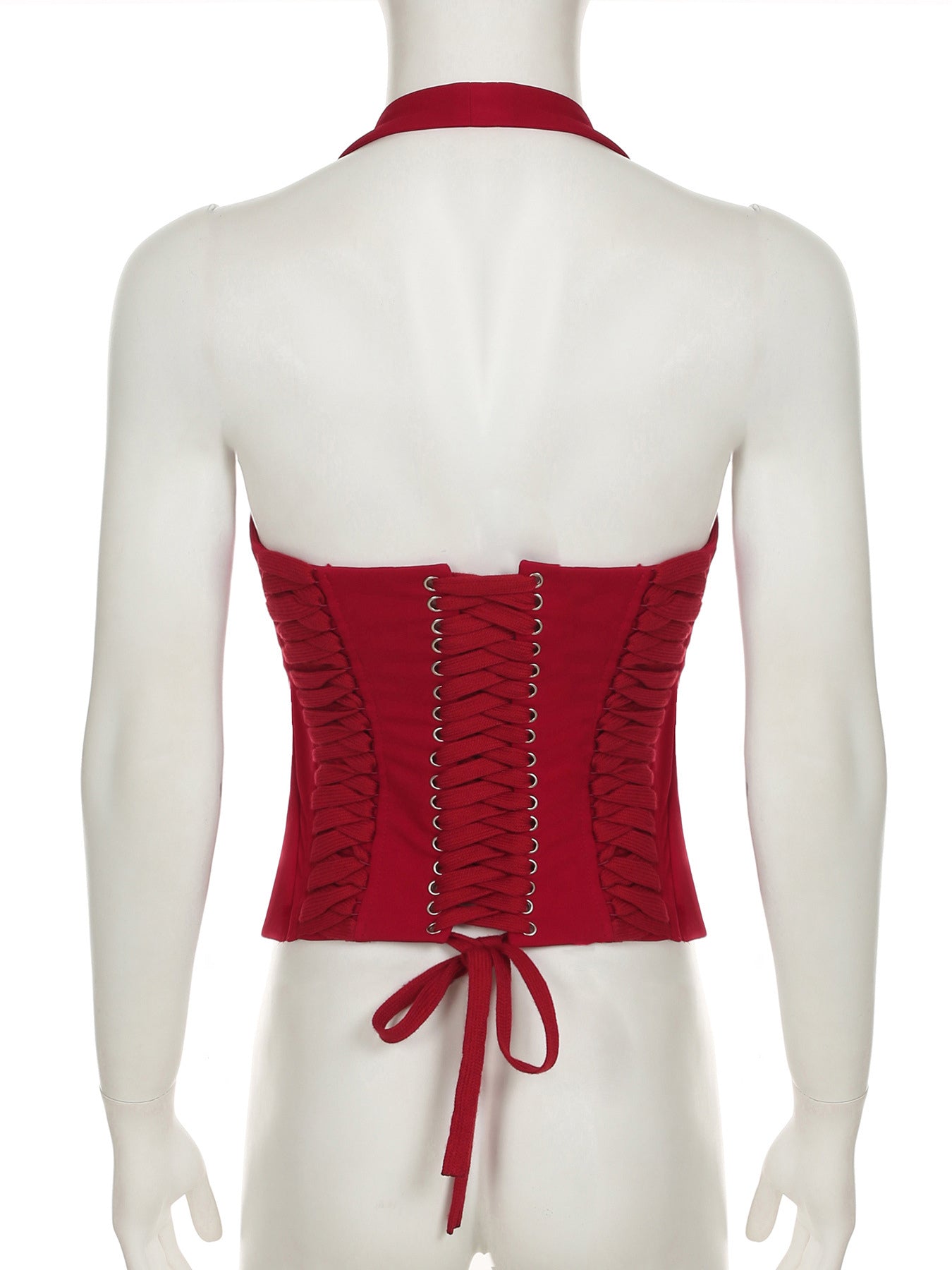 Halterneck Corset Top With Zipper And Back Lace-up Detail For Night Club 2026