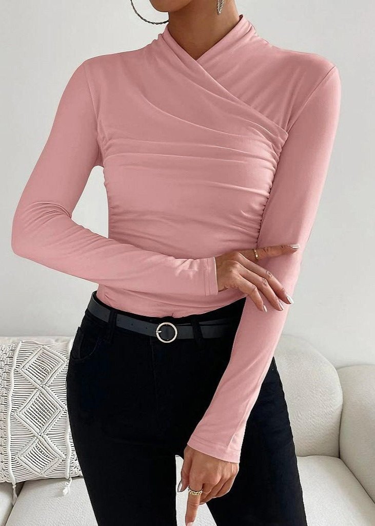 Elegant Cross Collar Long Sleeve Top