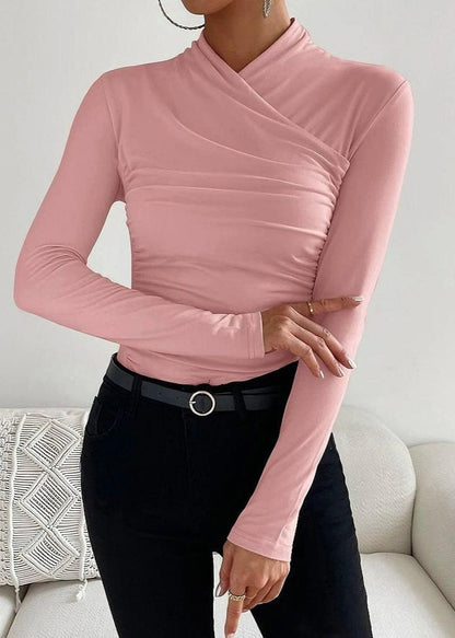 Elegant Cross Collar Long Sleeve Top