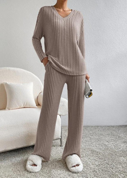 Luxe Ribbed V-Neck Loungewear Set