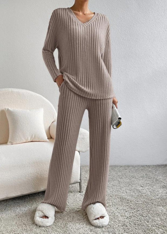 Luxe Ribbed V-Neck Loungewear Set