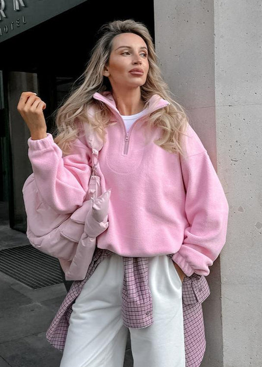 Cozy Pink Fleece Pullover - Casual Comfort