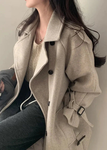 Double Breasted Woolen Coat - Mid-Length Slimming Classic