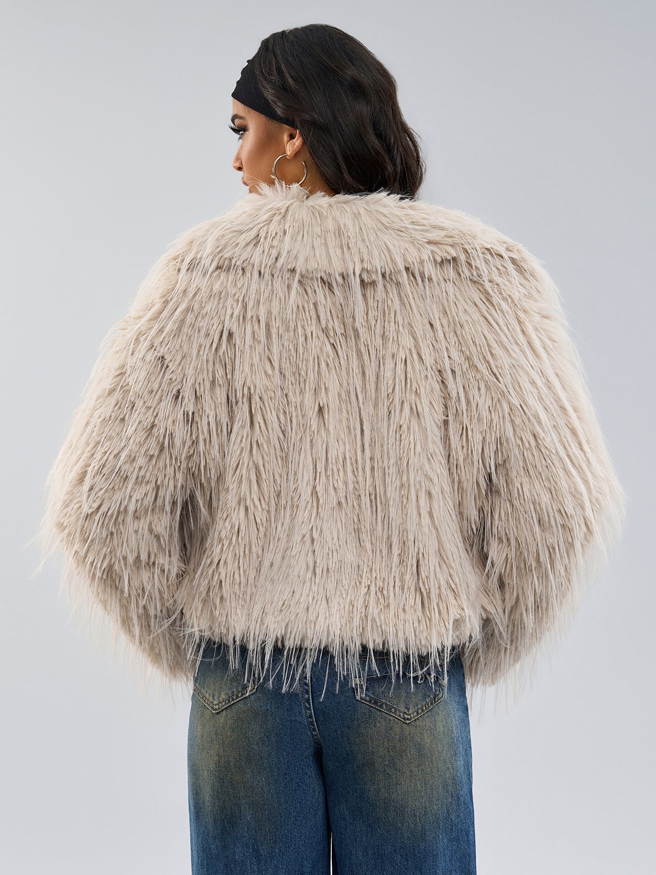 Faux Fur Coats Apricot Long Sleeves Faux Fur Jacket Winter Coat