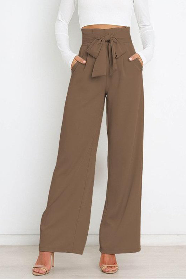 Casual fashion all-match wide-leg pants tie-up bow trousers