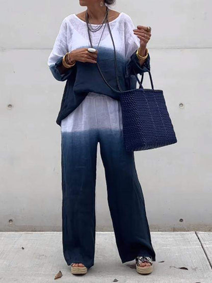 Women's Cotton and Linen Gradient Two-piece Set