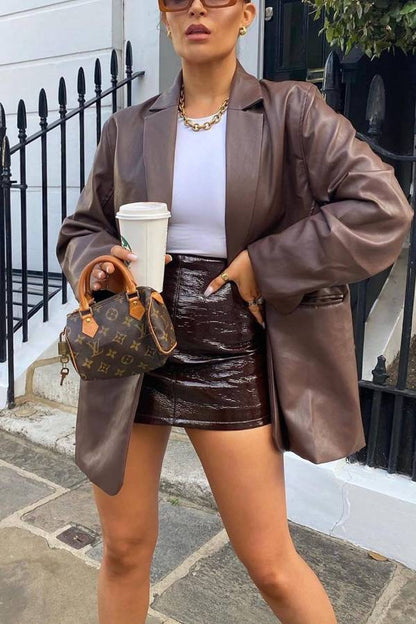 Bershka Oversized Faux Leather Blazer