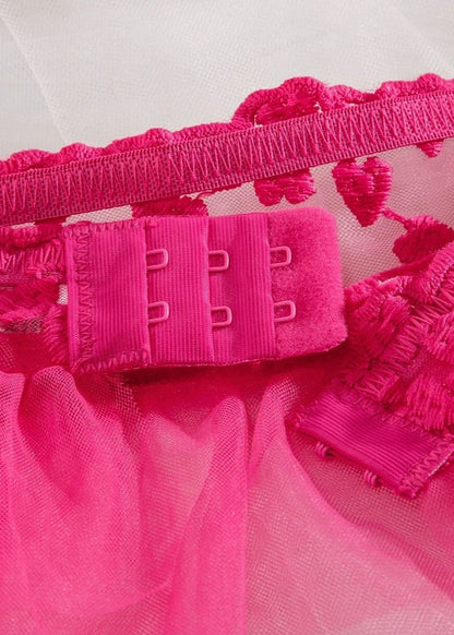 Cherry Bloom Lingerie Set – Sheer Embroidered Bra with Tulle Skirt & Garter