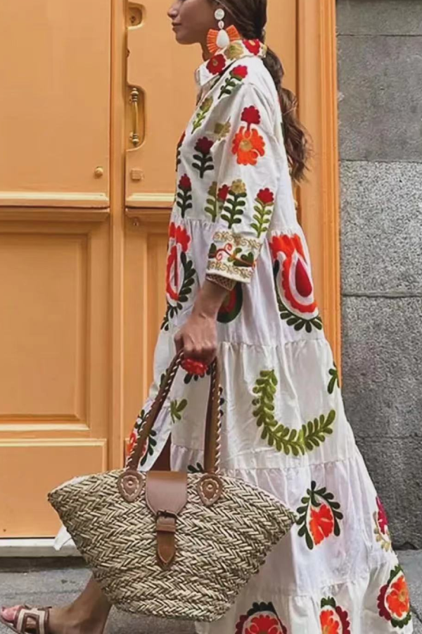 Positioning Plant Leaf Print Long Dress