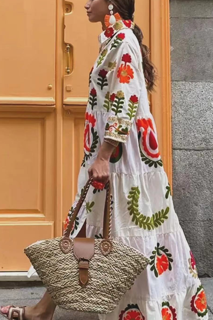 Positioning Plant Leaf Print Long Dress