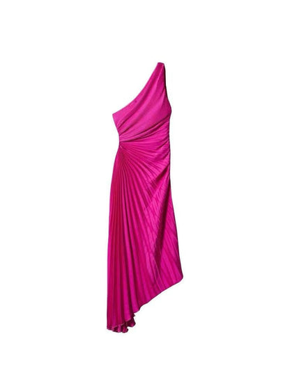 One Shoulder Pleated Asymmetric Cutout Dress