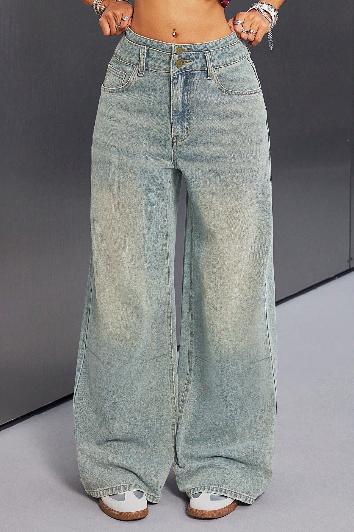Button Front Vintage Loose Straight Jean
