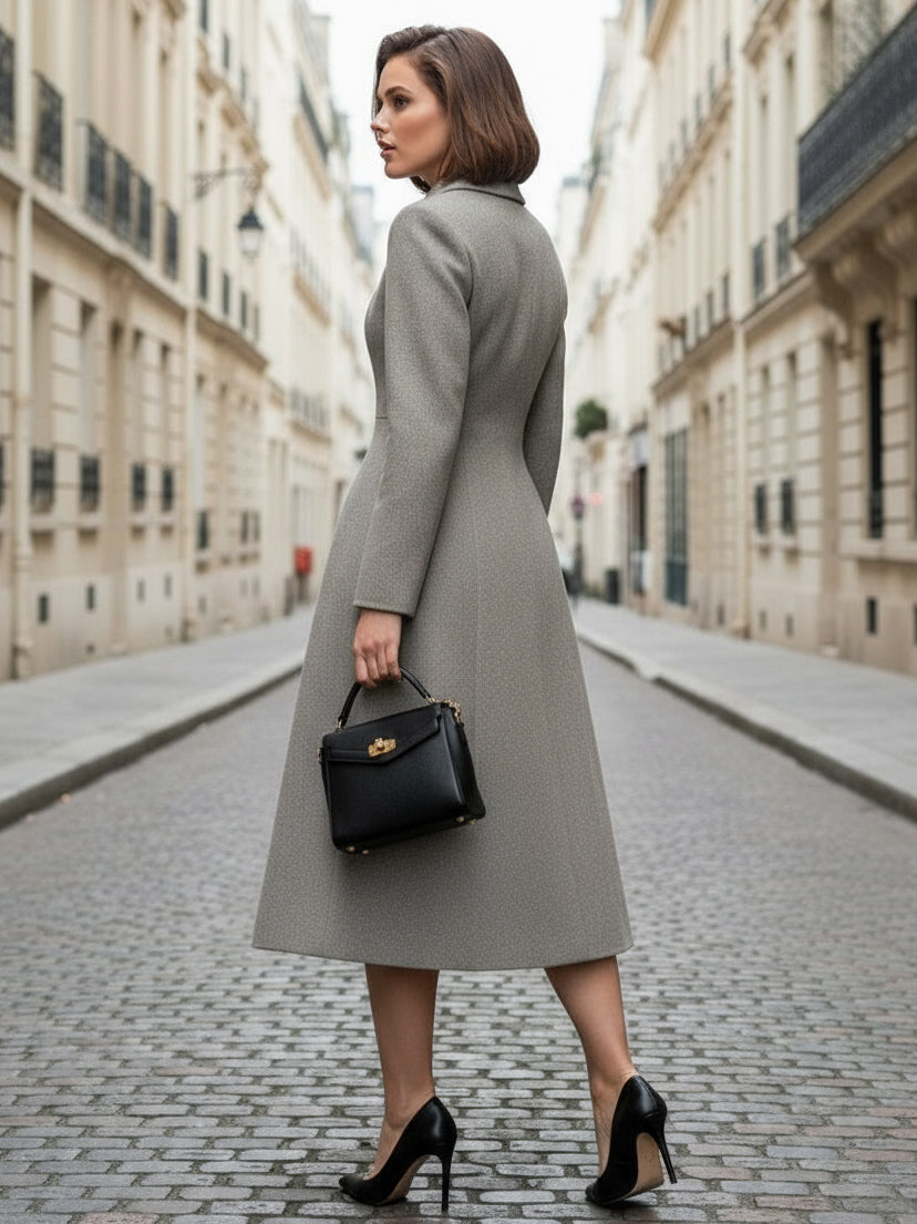 Woolen A-Line Midi Coat With Shirt Collar For Women 2026