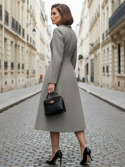 Woolen A-Line Midi Coat With Shirt Collar For Women 2026