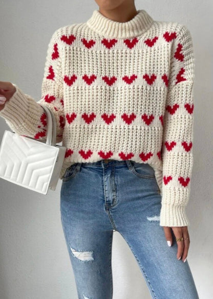 Cozy Hearts - Loose Knit Heart Jacquard Pullover