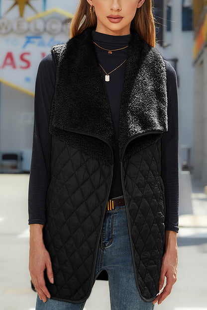 Fashion Plush Patchwork Sleeveless Pocket Vest Jacket