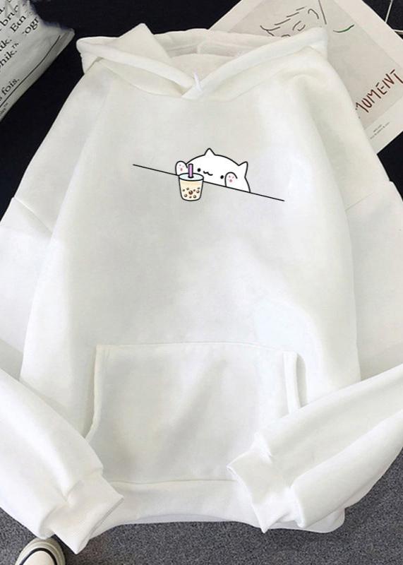 Adorable Cat Boba Hoodie - Soft & Cozy Women’s Sweatshirt