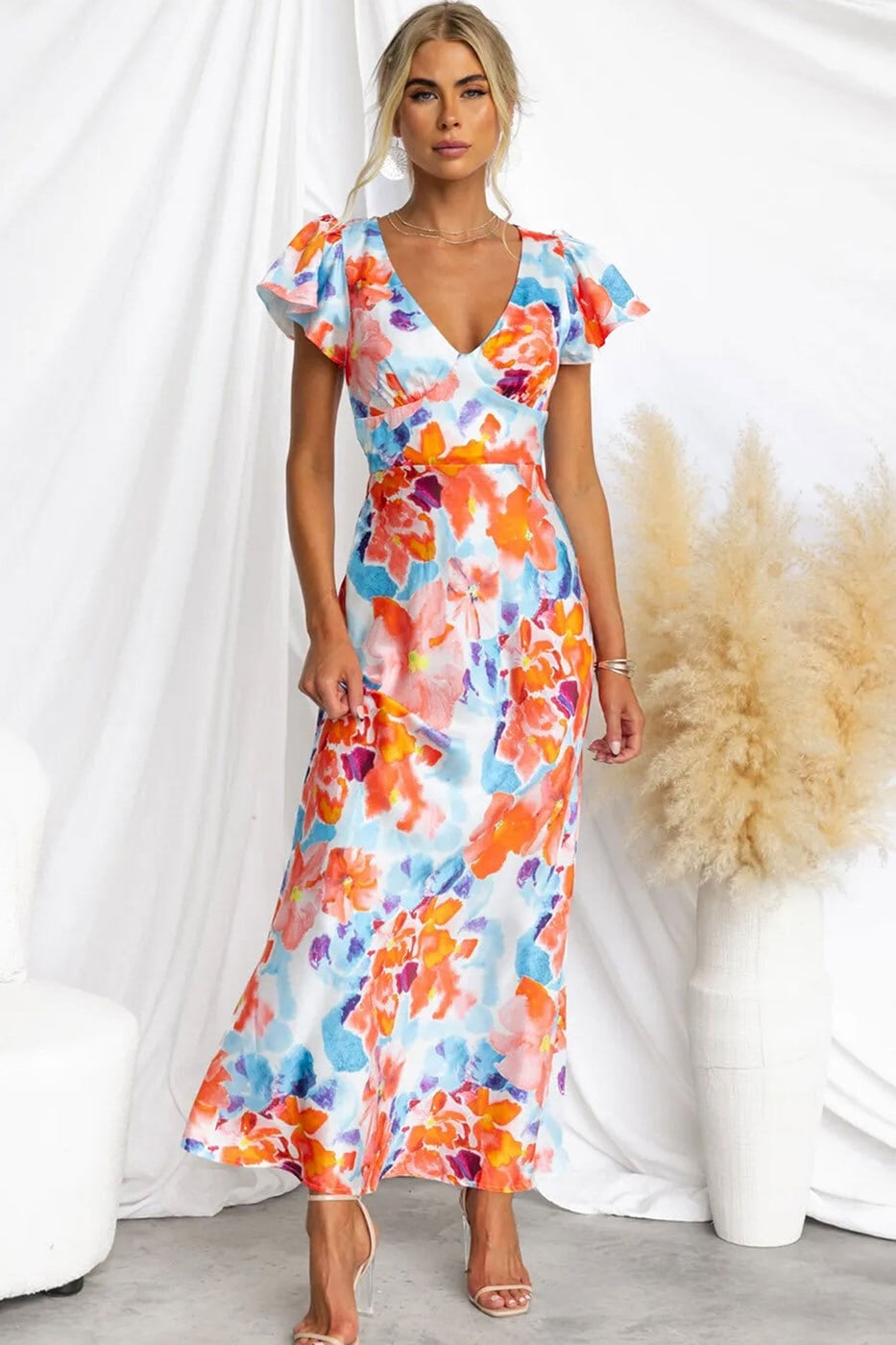 Teresa Floral Printed V-neck Maxi Dress