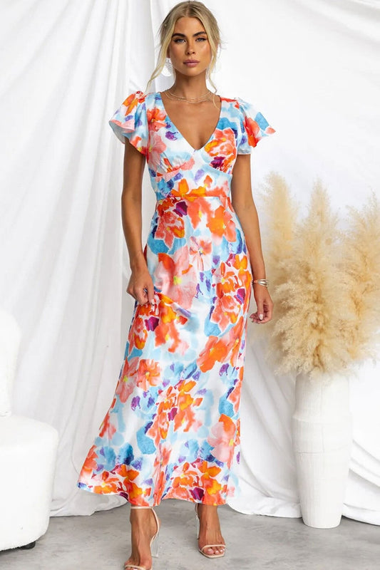 Teresa Floral Printed V-neck Maxi Dress