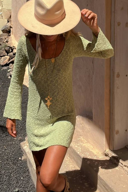 Lyssa Knit Flare Sleeve Open Back Loose Mini Dress