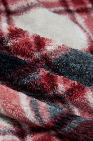 Fuzzy Plaid Hooded Short Sleeve Coat