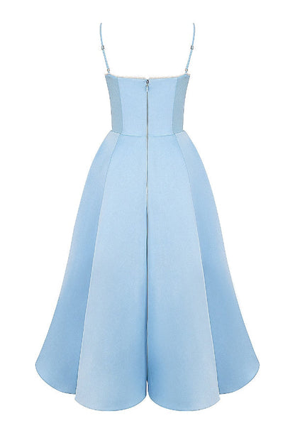 Lace Trim Sweetheart Corset Bodice Tulle Petticoat Fit and Flare Midi Dress