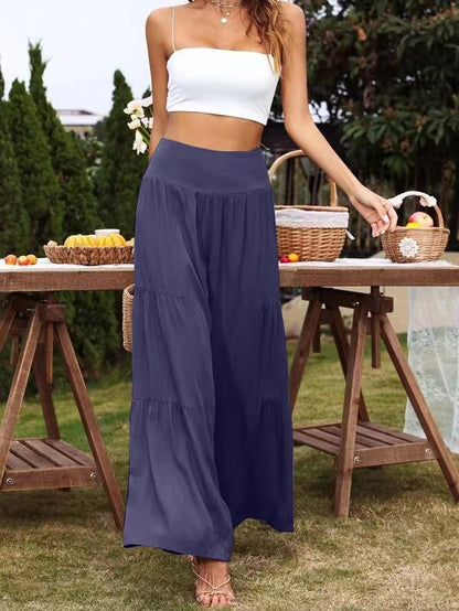 women's casual wide leg cotton and linen high waist trousers