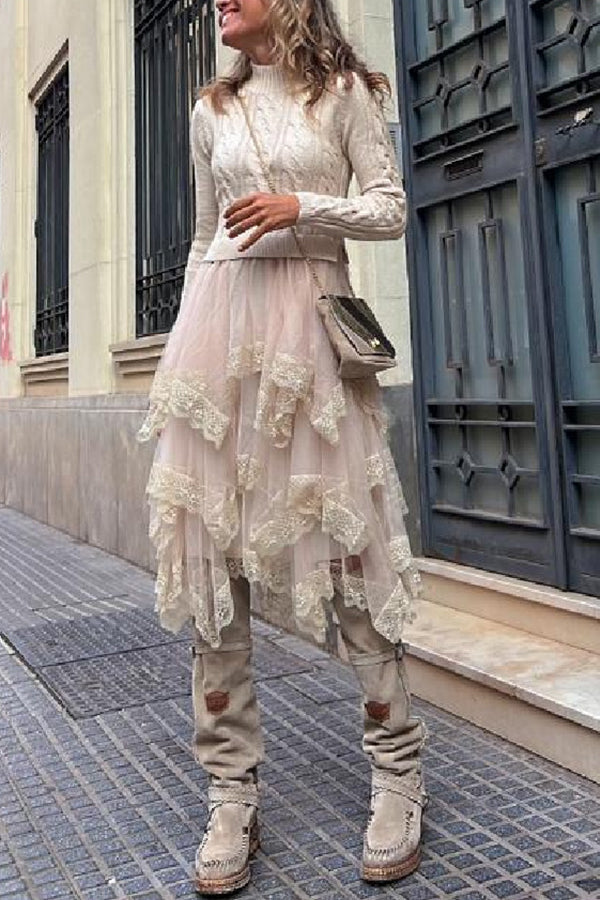 Half turtleneck cable slim fit short pullover sweater