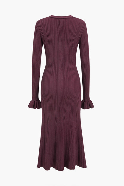 Bernice V-neck Flare Cuffs Knit Midi Dress