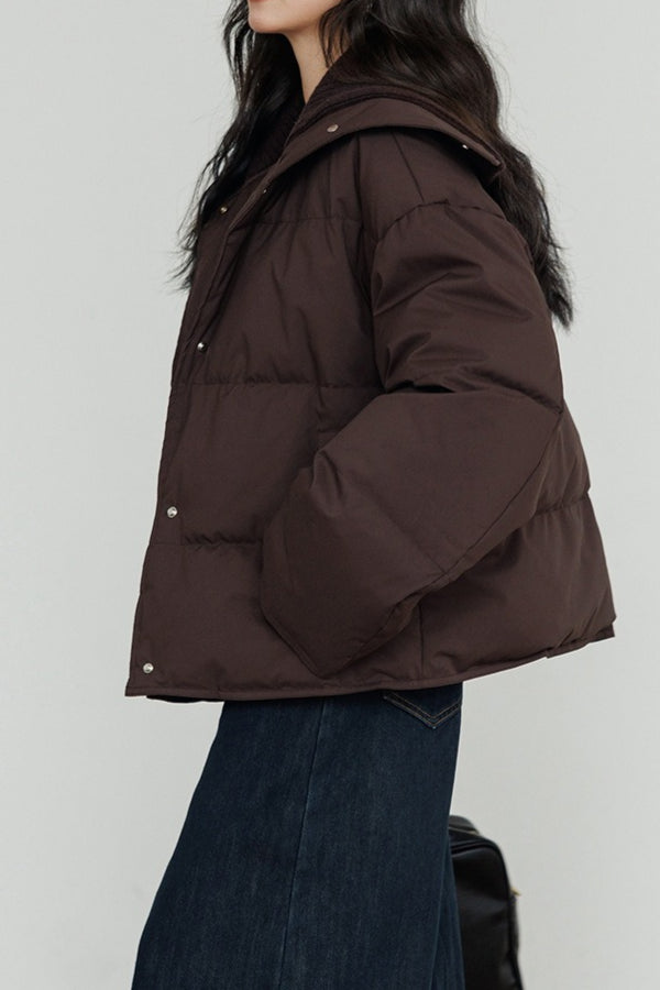 Knit Collar White Duck Down Puffer Jacket