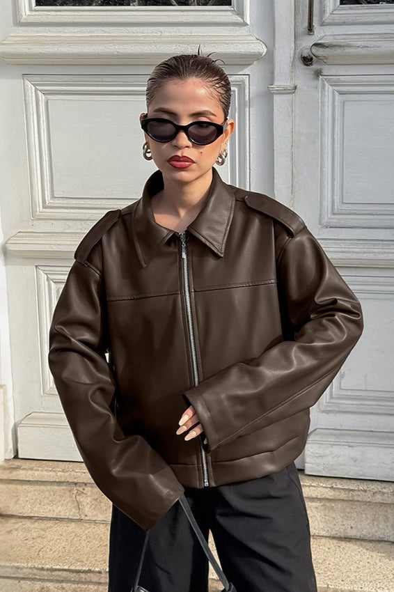 Retro Brown Leather Biker Jacket