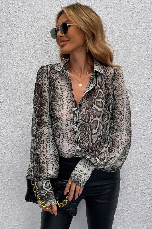 Snakeskin Print Long Sleeve Blouse