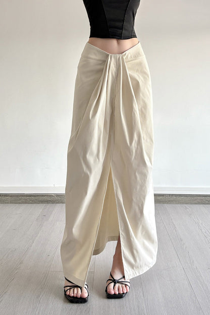 Knotted Waist Solid High-Slit Bodycon Skirt