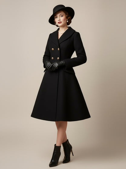 Vintage A-line Double-breasted Woolen Flared Midi Coat For Women 2026