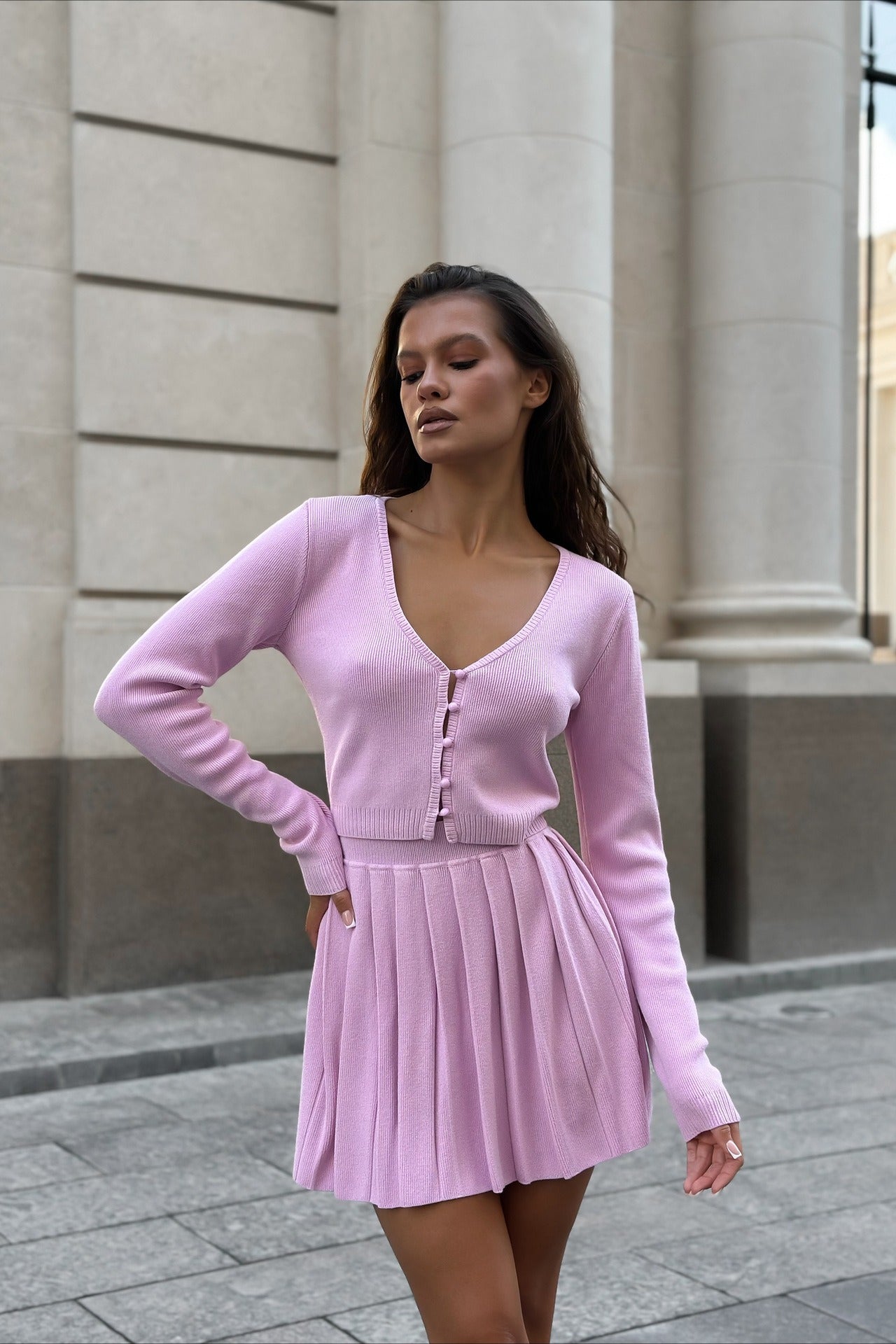 Sexy Knit Crop Top Two Piece Skirt Set