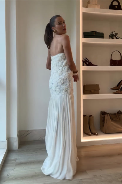 Rose Appliqué Ruffle Cami Maxi Dress