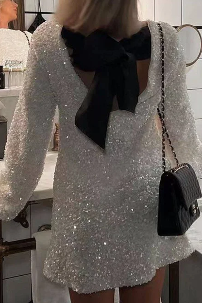 Sequined Lace-Up Short Dress