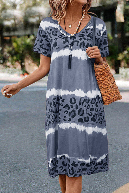 Gradient Leopard Print Casual Midi Dress