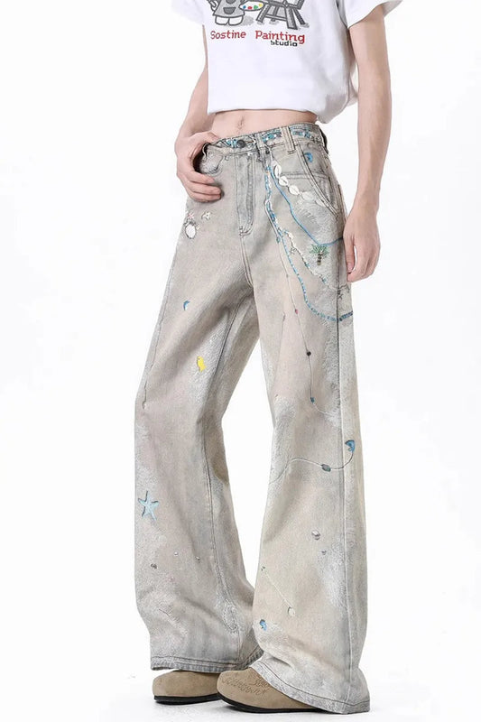 Tie-Dye Wide-Leg High Waist Jeans