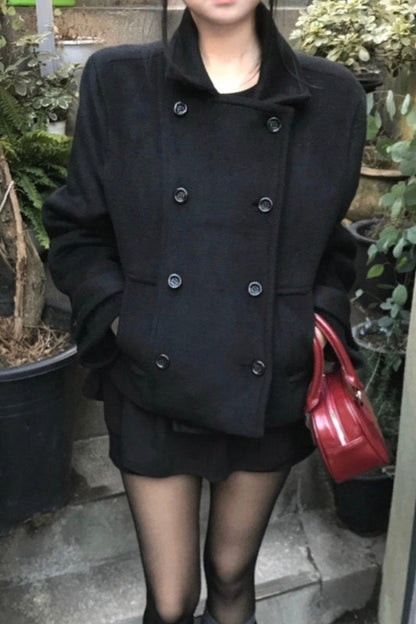 Vintage Preppy Fleece-Lined Wool Blend Short Coat