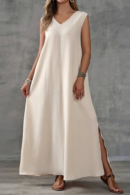 Sleeveless V-Neck Side Slit Elegant Maxi Dress