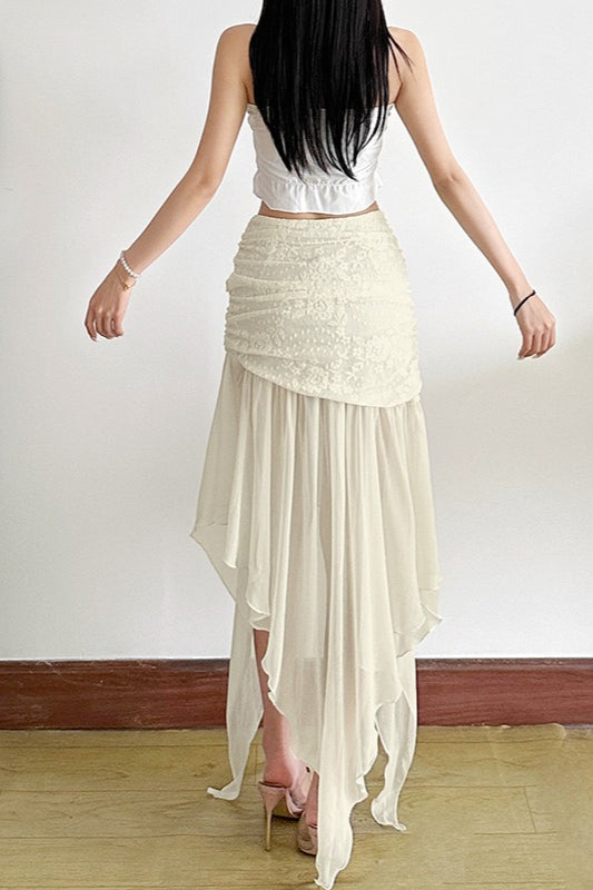 High Waist Mesh Asymmetrical Skirt