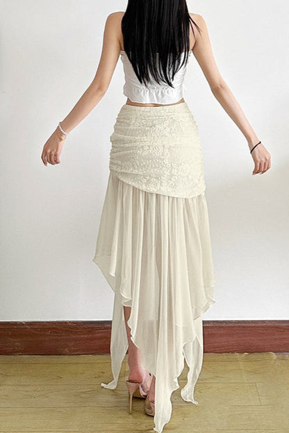 High Waist Mesh Asymmetrical Skirt