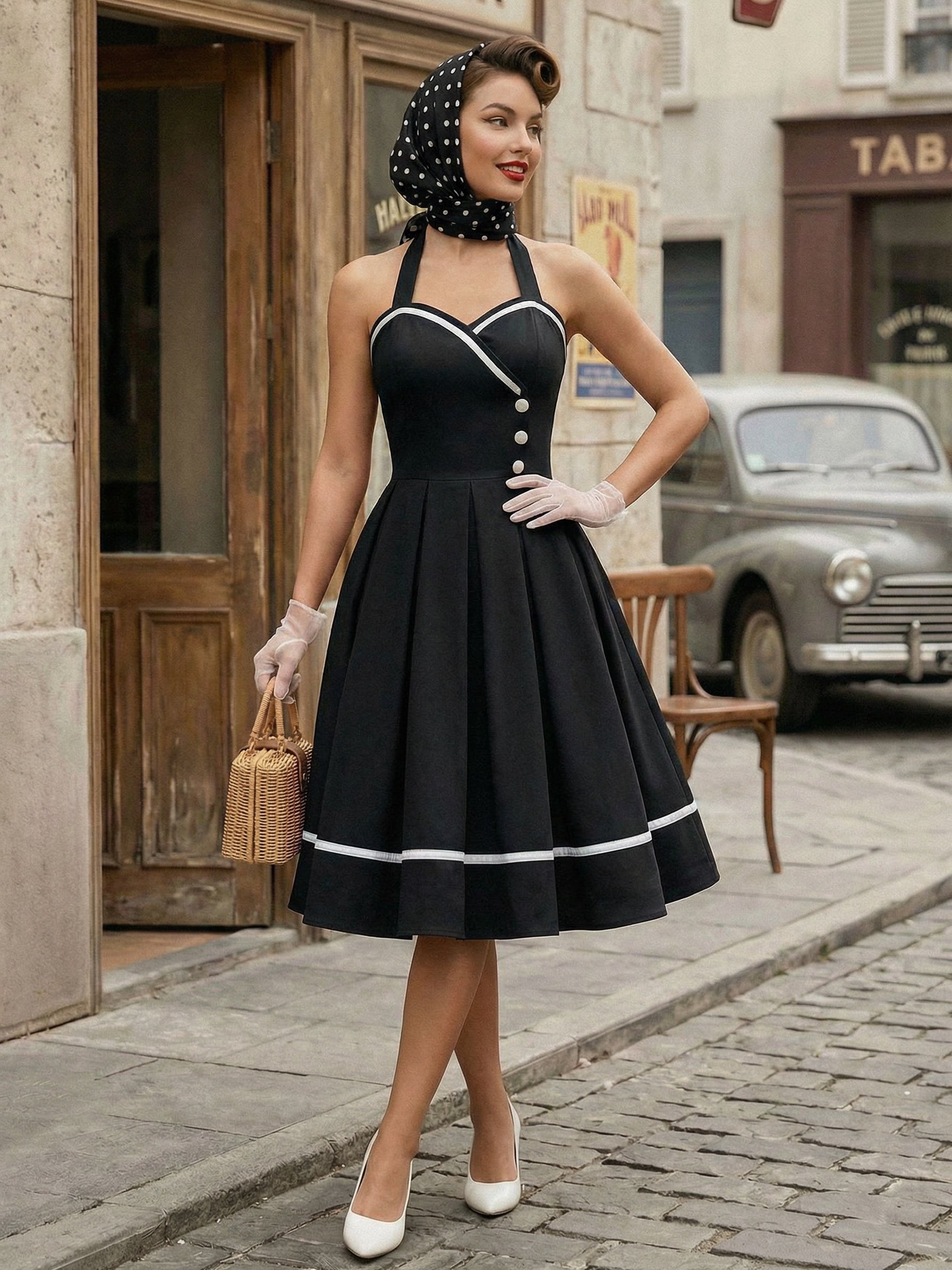 Retro Glamour Dress 1950s Style Burgundy Layered Buttons Sleeveless Sweetheart Neck Swing Dress