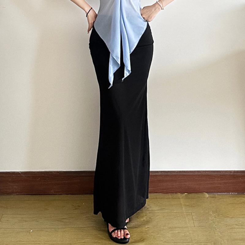 Black mesh see through maxi skirt