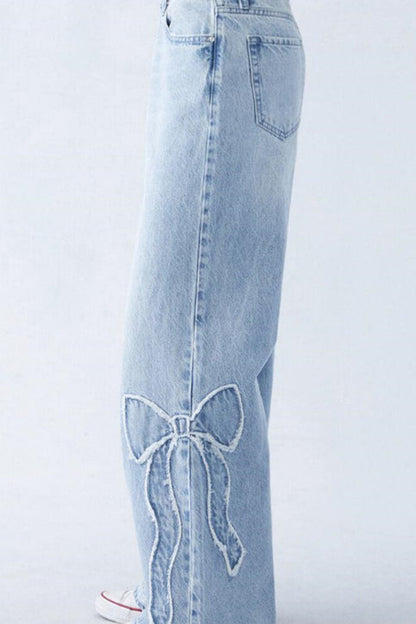 Embroidered Butterfly Raw Hem Jean