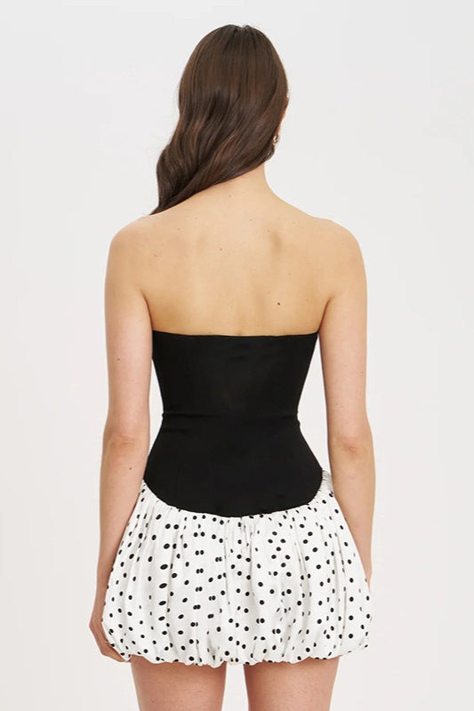 Strapless Polka Dot Sweetheart Bubble Hem Corset Mini Dress