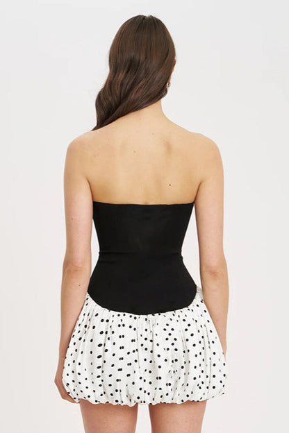 Strapless Polka Dot Sweetheart Bubble Hem Corset Mini Dress