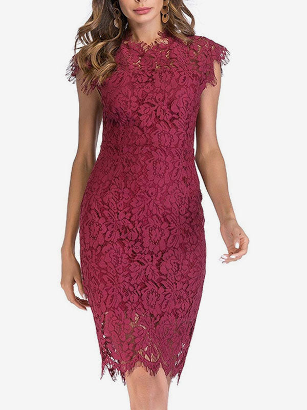 Birthday Bodycon Lace Dresses Designed Neckline Midi Sheath Dress Casual Pencil Dress 2026